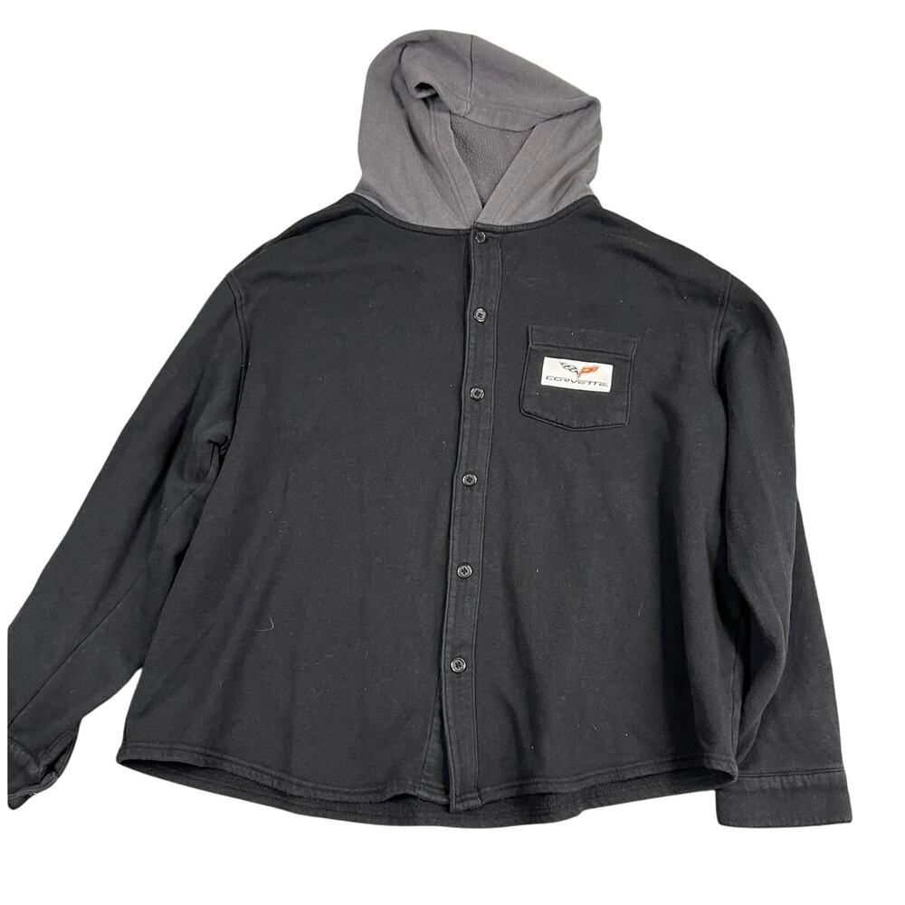 Mens 2XL GM Corvette black button-up sweatshirt hoodie EUC
